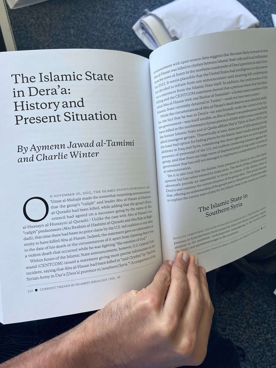 Finally got a hardcopy of my study on Islamic State in Deraa co-authored with @charliewinter and published at the Hudson Institute's Current Trends in Islamist Ideology journal!