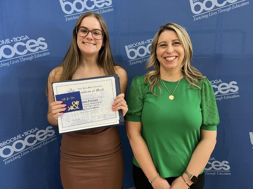BtNVHealth's tweet photo. Yesterday, students received honors at a BOCES School to Careers event. Gianna Ferraro received an award from the program and Lizzie Beagell received a scholarship award from BAE Systems. Congratulations! @BtNewVisions @OAUpdate @Windsor_CSD https://t.co/aNEFMvFWPh