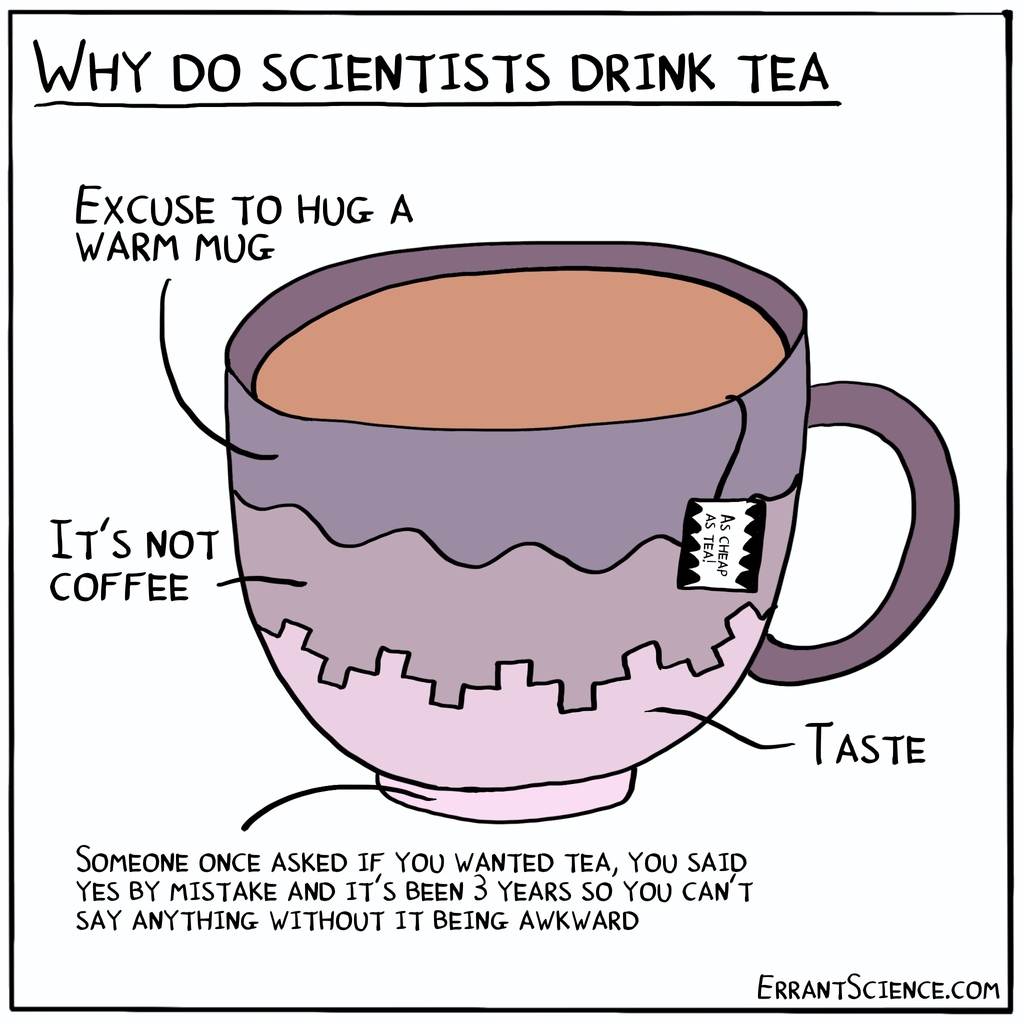 Counting the days to the weekend and not counting the number of tea I have had for mental health reasons 🧋 #cartoon #academia #science