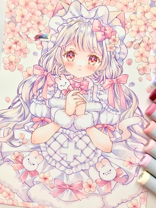 カツさんからアートトレインのご指名を頂きましたありがとうございます繋がらせて頂きます  コピックでオリジナルの女の子を描いてます( * . .)"けもみみと看護師さんが好きです