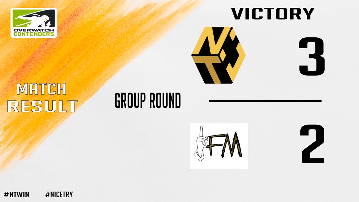 [MATCH RESULT]

#OWC - Summer Series : Korea DAY3
vs <a href="/FM_OVERWATCH/">FM</a> 

어려운 경기 끝에 그룹 A의 1위로 조별리그를 마무리합니다.
응원해 주신 팬분들께 감사드리며
다음 주 LCQ에선 부족한 부분 보완해서 오겠습니다.

NEXT MATCH (LCQ)
vs TBD 6/10 17:00 KST

#NTWIN #NICETRY