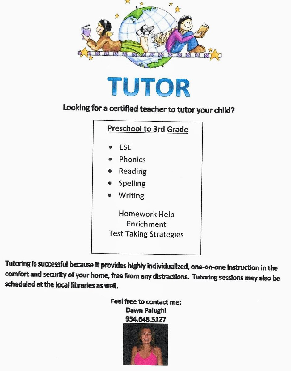 belafldawn's tweet photo. Looking for a tutor for your child, I'm your gal to enhance their educational skills. Over 25 years teaching experience. Call me  at 954-648-5127  to set an appointment. https://t.co/CzeizcJ0ih