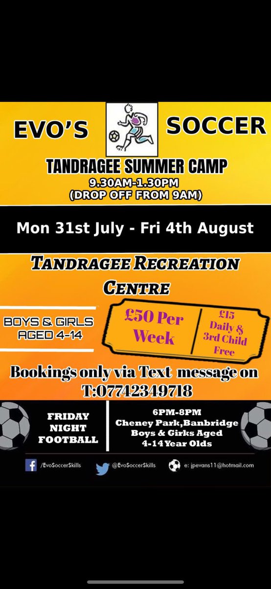 EvoSoccerSkills's tweet photo. Get booked in to the TANDRAGEE EVO CAMPS ~ VIA TEXT ONLY 07742349718 https://t.co/ETUX3uUBkl