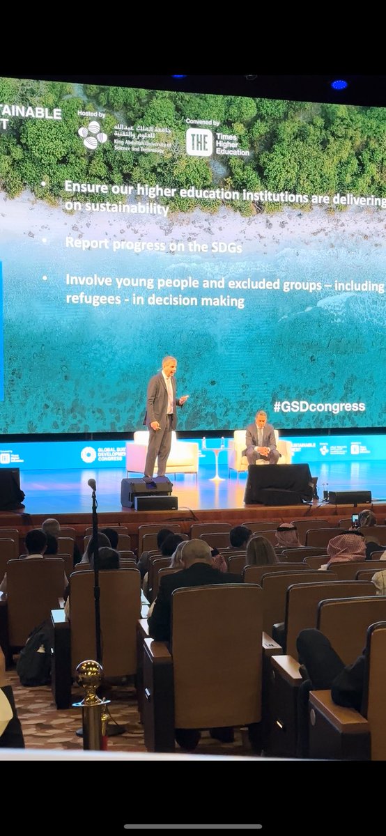 “Involving young people and excluded groups including refugees in decision making is one of the key factors in uniting higher education and society for sustainable future” @duncan3ross at @timeshighered #GSDcongress at @KAUST_News