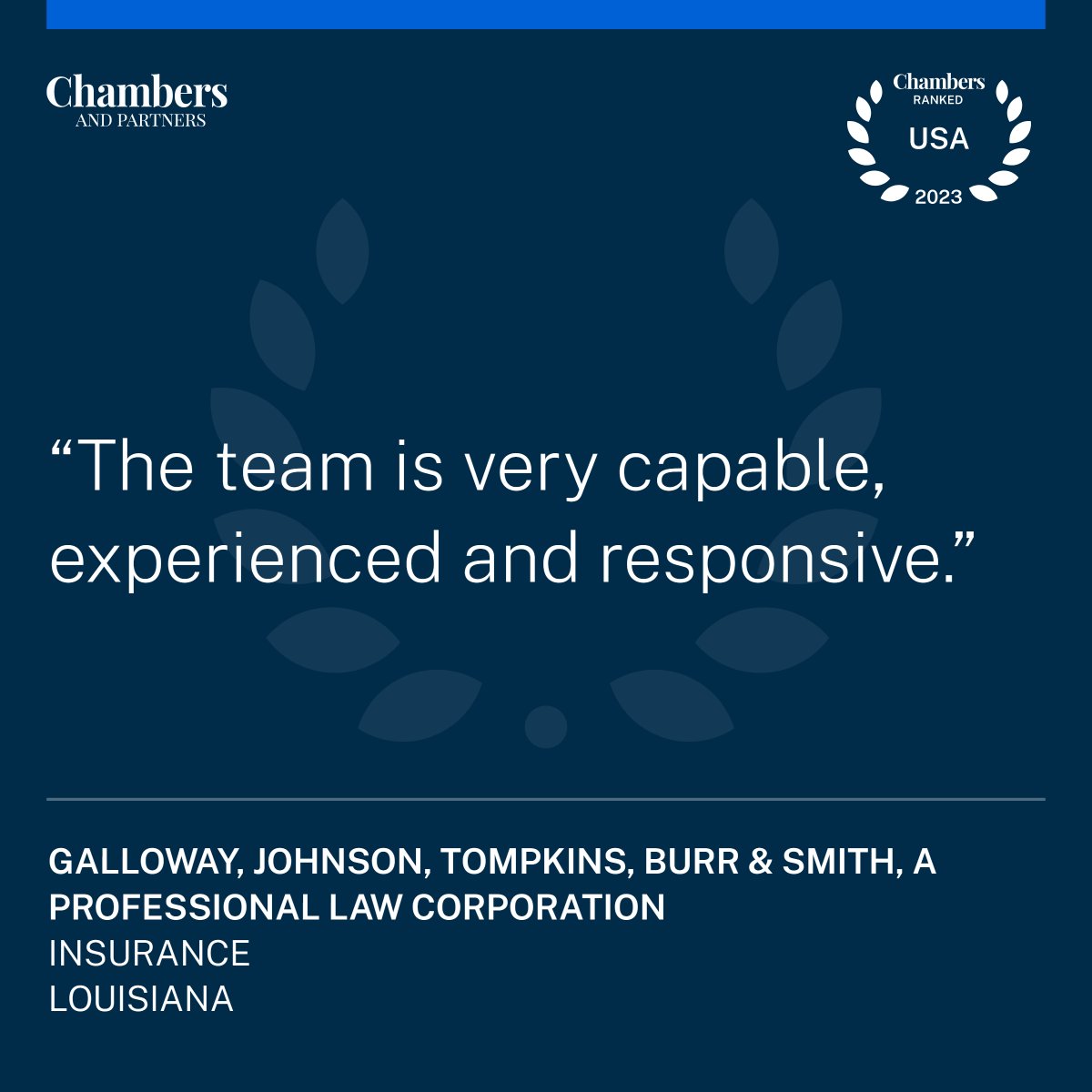 Galloway has once again been listed in Chambers USA as a leading firm in Louisiana for insurance law.

Read more: bit.ly/3WIdW3w