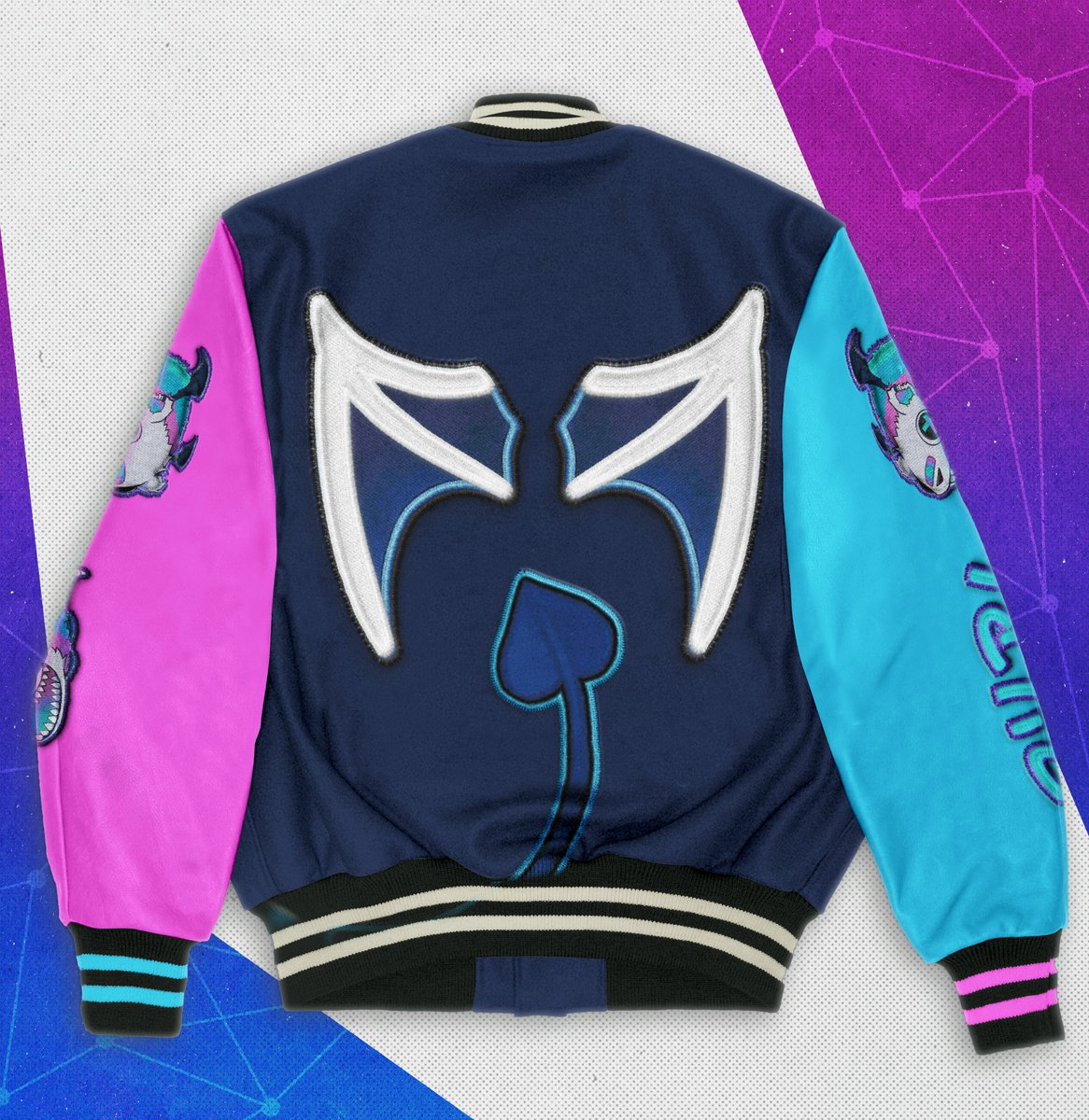 The freamium chat was talking about merch so I had a silly idea!
Here's a varsity jacket mockup because blue and pink are eyecandy. 💙💗 @Fream