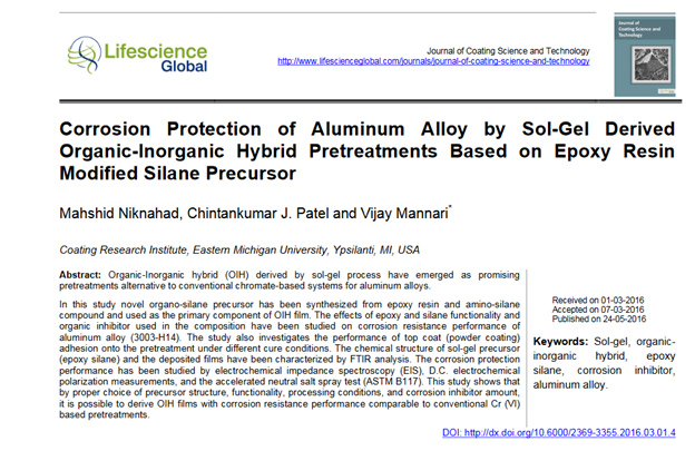 StellaDorothy4's tweet image. Corrosion Protection of Aluminum Alloy by SolGel Derived Organic-Inorganic Hybrid Pretreatments Based on Epoxy Resin Modified Silane Precursor

By: Mahshid Niknahad Mahshid Niknahad, Chintankumar Patel, Vijay Mannari

#Solgel #organic #epoxysilane #alloy

lifescienceglobal.com/pms/index.php/…
