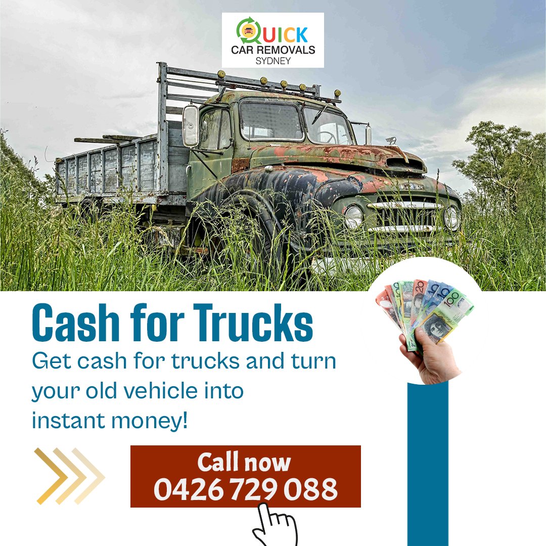 Quickcarremova1's tweet photo. Cash for Trucks!
Get cash for trucks and turn your old vehicle into instant money.
Call - 0426 729 088

#quickcarremoval #getinstantcash #cashfortruck #cashforcars #quickcarremovalsydney #truckremovalservice #topdollar #instantcash
#topdollarcash https://t.co/lB9MLrsOa7