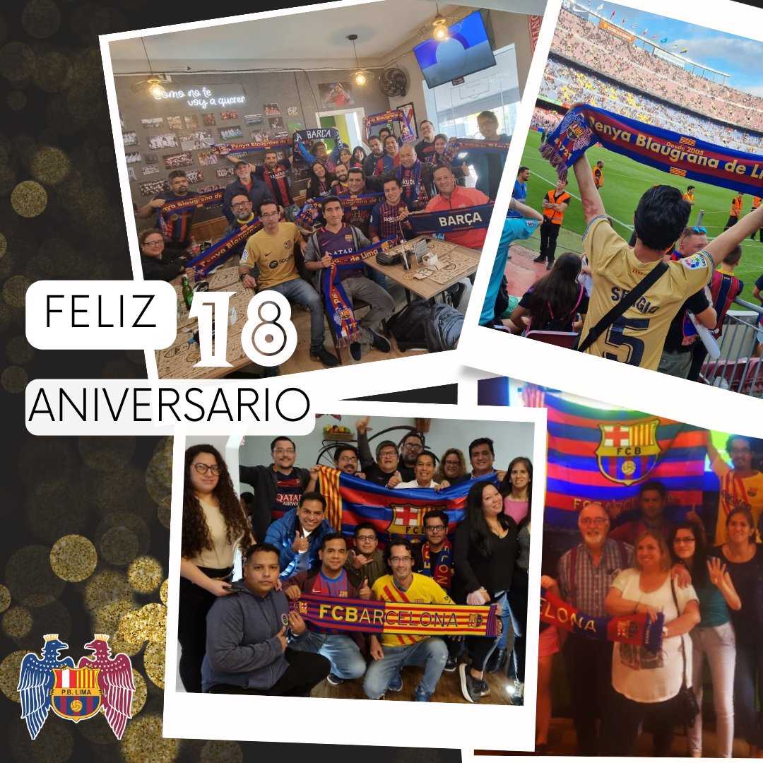Penyalima's tweet photo. FELIZ 18 AÑOS A TODOS LOS CULERS PERUANOS!

SON 18 AÑOS COMPARTIENDO ALEGRÍAS, VICTORIAS, TRISTEZAS Y DESPEDIDAS, PERO SIEMPRE AL LADO DEL MEJOR CLUB DEL MUNDO.

ESTO ES MÁS QUE UNA ASOCIACIÓN DEPORTIVA, SOMOS MÉS QUE UN CLUB ❤💙❤

#penyalima #fcbarcelona #sompenyasombarça https://t.co/kMgUuJ9Z6P