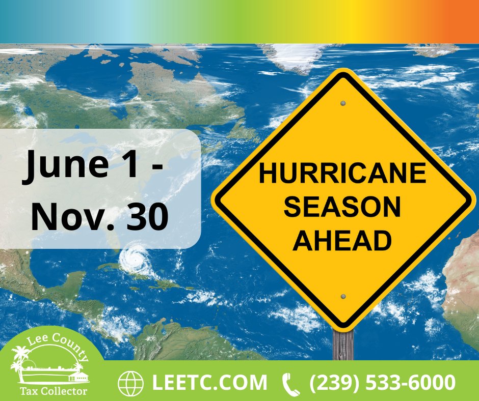 #HurricaneSeason starts today! June 1 - Nov. 30.
Gather your household's important paperwork and place it in a waterproof container or bag in a safe and accessible area. Learn more at LeeTC.com/HurricanePrep
#HurricanePrep #StormSeason #StaySafe #BePrepared