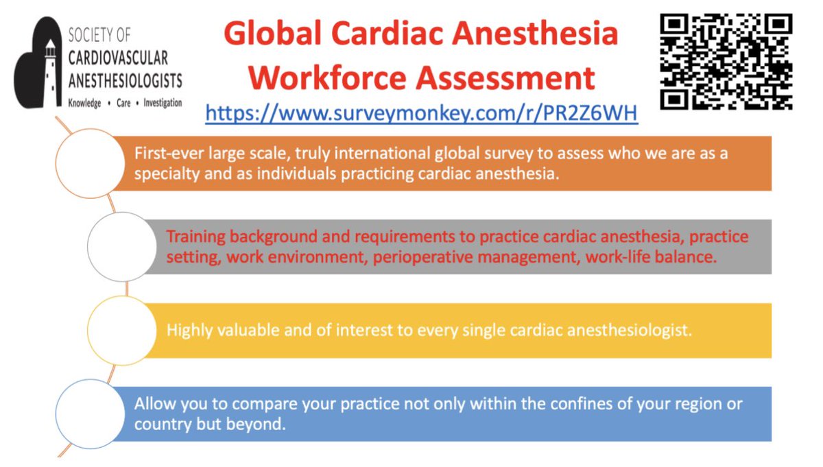 Please participate in this important survey, “Global #Cardiac #Anesthesia Workforce Assessment”. The aim of this first-ever on such a large scale, truly international global survey is to assess who we are as a specialty and as individuals practicing surveymonkey.com/r/PR2Z6WH