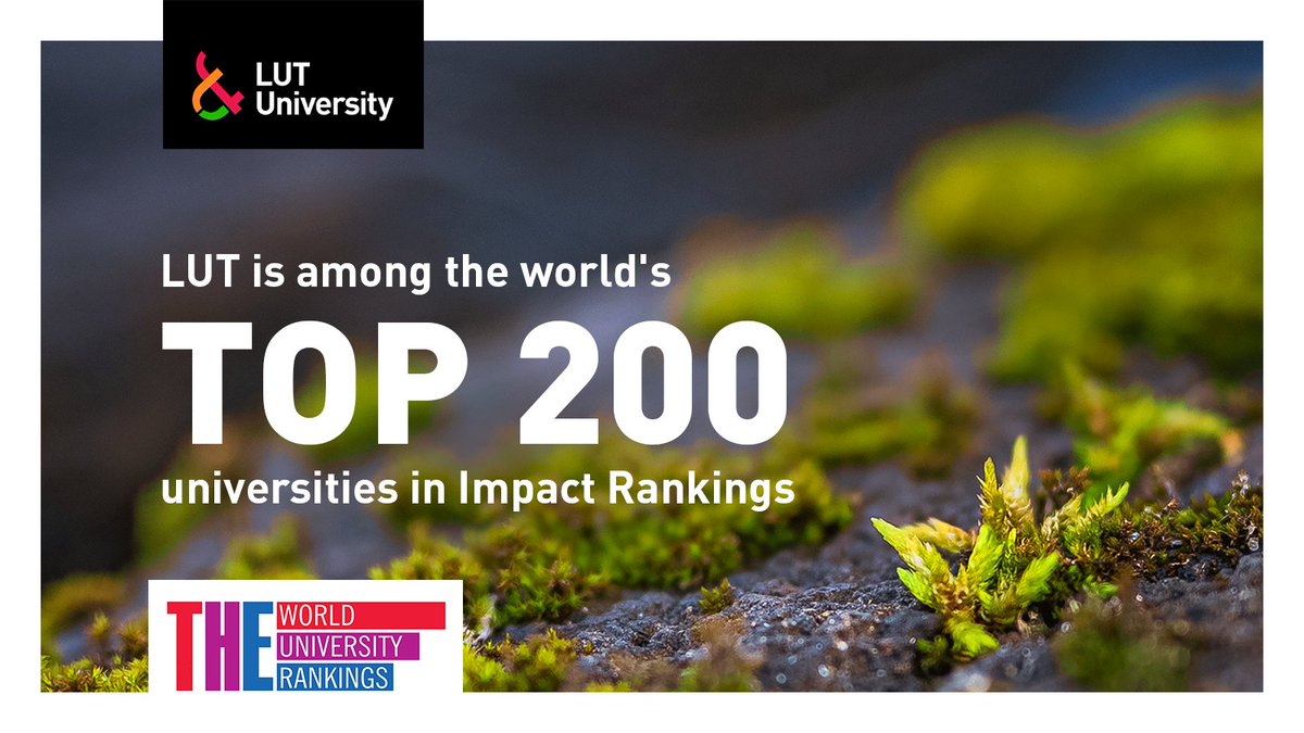 We’re proud to be the THE Impact Rankings’ best university in Finland. 🥇
 
Also, we're the world's 15th in sustainable consumption and production. 🔥

🌍 We're in the top 200.
🌍 26th place in SDG 13.

➔ Read more: lut.fi/en/news/lut-re…
➔ Lue lisää: lut.fi/fi/uutiset/lut…