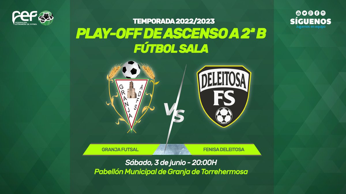 🚨📺¡Alerta #STREAMING!

📌Este fin de semana no te pierdas la vuelta de la ⏫FINAL POR EL ASCENSO a 2ª División B de #FútbolSala:

<a href="/adgranjafutsal/">Granja Futsal</a> 🆚 <a href="/DeleitosaFS/">Deleitosa F.S.</a> (Ida 5-2)

⌚Sábado a las 20:00H 🔴EN DIRECTO desde nuestro canal de Youtube.

#Extremadura💚🤍🖤
#JugamosEnEquipo