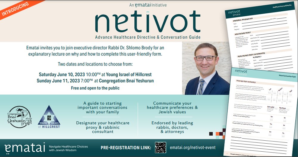 Ematai18's tweet image. Exciting news! Join us at a launch event for Netivot - our Healthcare Directive and Conversation Guide specifically designed for the Jewish community. Not sure you want to think about illness and aging? If not now, when? #advancedirective