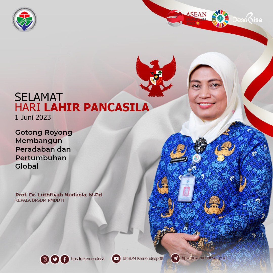 Selamat Hari Lahir Pancasila, 1 Juni 2023. 
.
.
Gotong Royong Membangun Peradaban dan Membangun Pertumbuhan Global. 

#kemendesapdtt 
#desabisa 
#sdgsdesa 
#bpsdmkemendesapdtt 
#bpsdmbisa