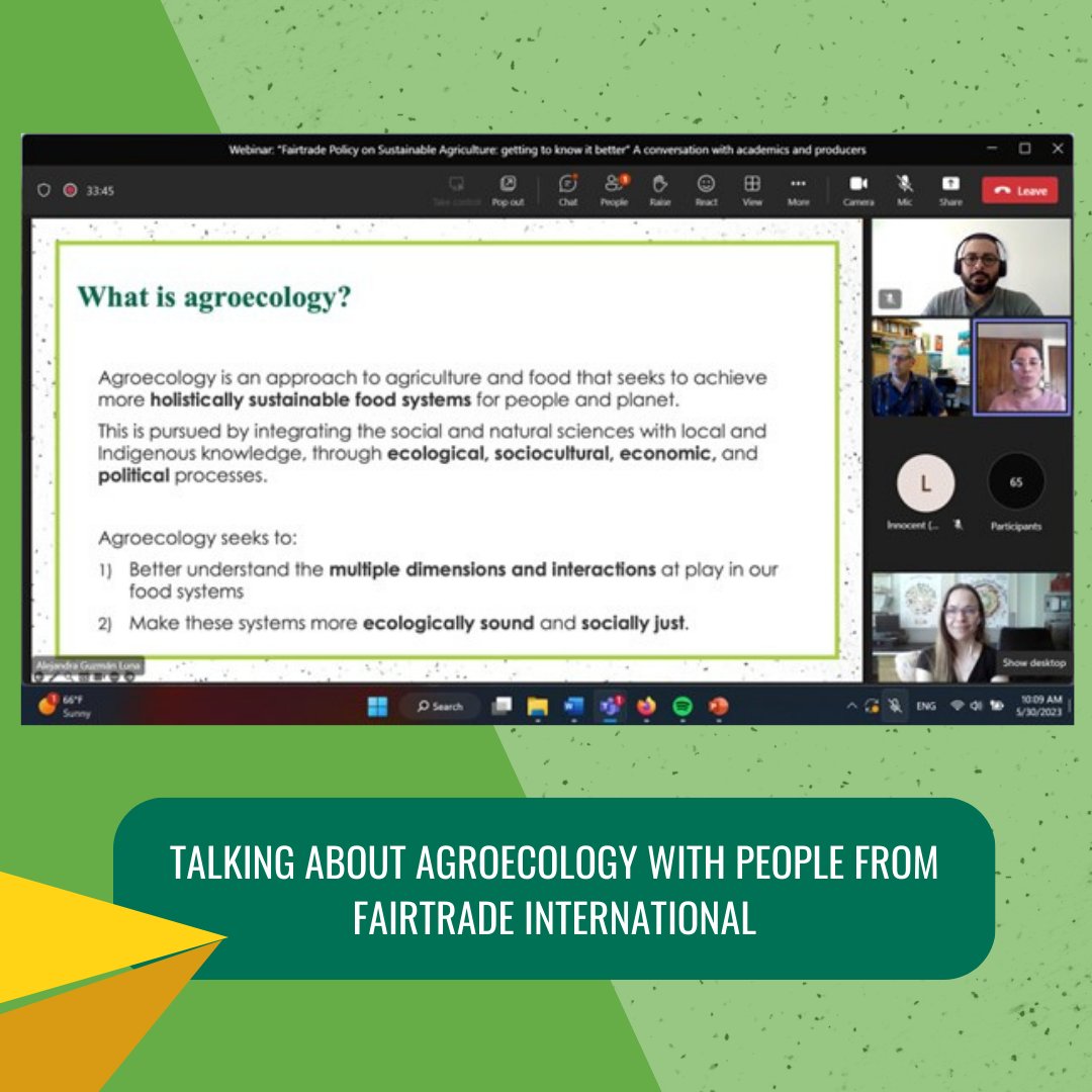 We were happy to be invited to talk about #agroecology at a webinar hosted by #Fairtrade International. We congratulate <a href="/FAIRTRADE/">Fairtrade Intl</a> for their commitment to integrating an #agroecology approach to their work globally, and we hope to build new collaborations with the organization!