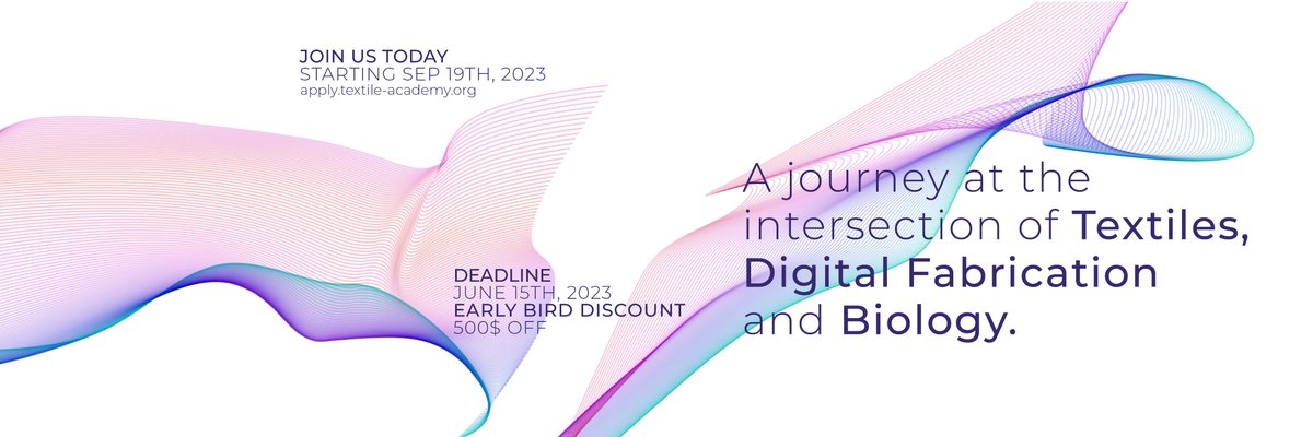 fabricademy's tweet photo. 🐦🌍 Early Bird Deadline Extended!
Apply now to #Fabricademy 2023 all over the world for a new journey at the intersection of #textiles, #digitalfabrication and #biology!

> https://t.co/1HdAjtNm5H https://t.co/0TwybbaY8G