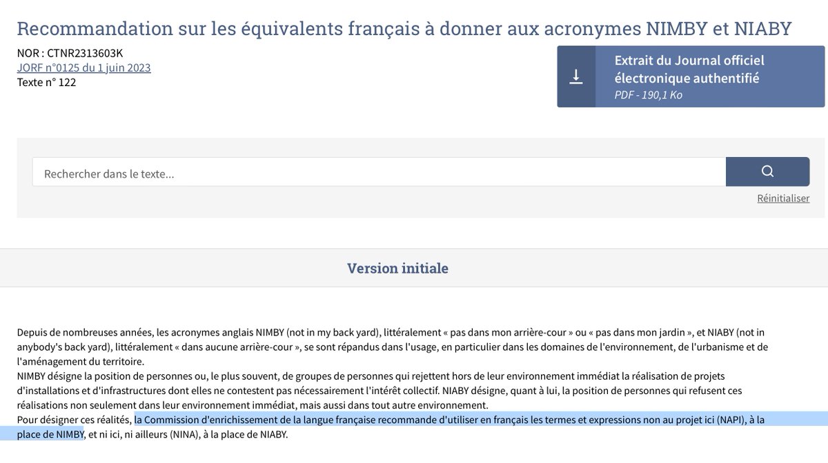 AlexArchambault's tweet image. Ne dites plus #NIMBY mais #NAPI pour Non Au Projet Ici #CeciEstUnMessageDuGouvernement
legifrance.gouv.fr/jorf/id/JORFTE…