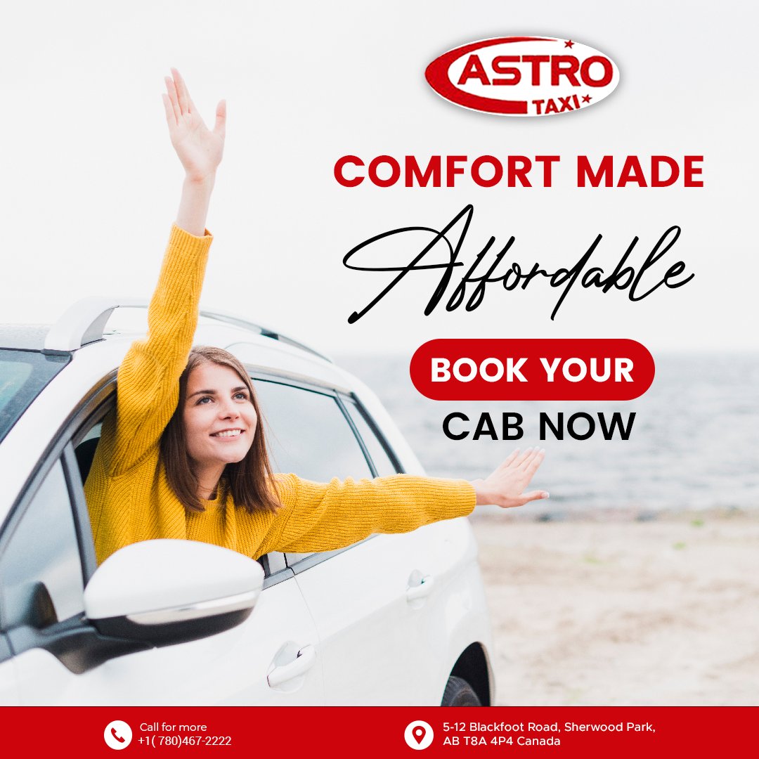 COMFORT MADE AFFORDABLE 

BOOK YOUR CAB NOW
☎+1(780)467-2222

#comfort #comfortmade #affordable #affordablerates #smoothride #comfortride #travel #reliable #safty #astrotaxi #bookyourcab #taxiservices #experience #travelmore #savemore #safety #professionaldriver #service
