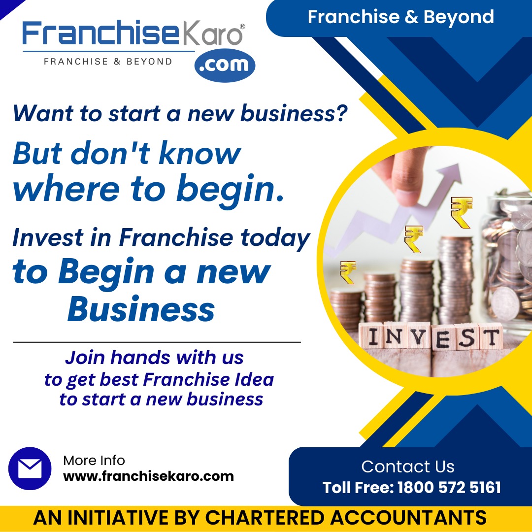 FranchiseKaro1's tweet photo. Are You Investors or Want to Start Business?
Opportunity to invest in a profitable business. Our team of franchise consultants will guide you to invest in a successful franchise brand's and get high ROI. 

For details call on toll free 1800 5725161
Visit: https://t.co/aaTZd16Tk4 https://t.co/rqcVbhMFsX