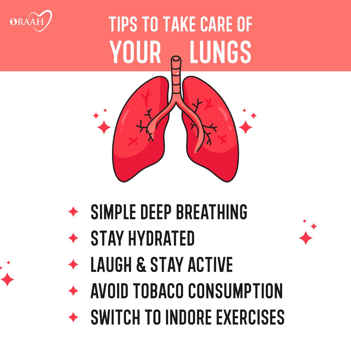 Twitter:
Simple steps to keep your lungs healthy: deep breathing, hydration, laughter, exercise, and no tobacco!

#lungs #lungscleansetea #lungs #breathe #respiratorycare #invisibleillness #healthy #exercise #tips #lungstips #lungshealth #oraah #notobaco #lungstea #greentea