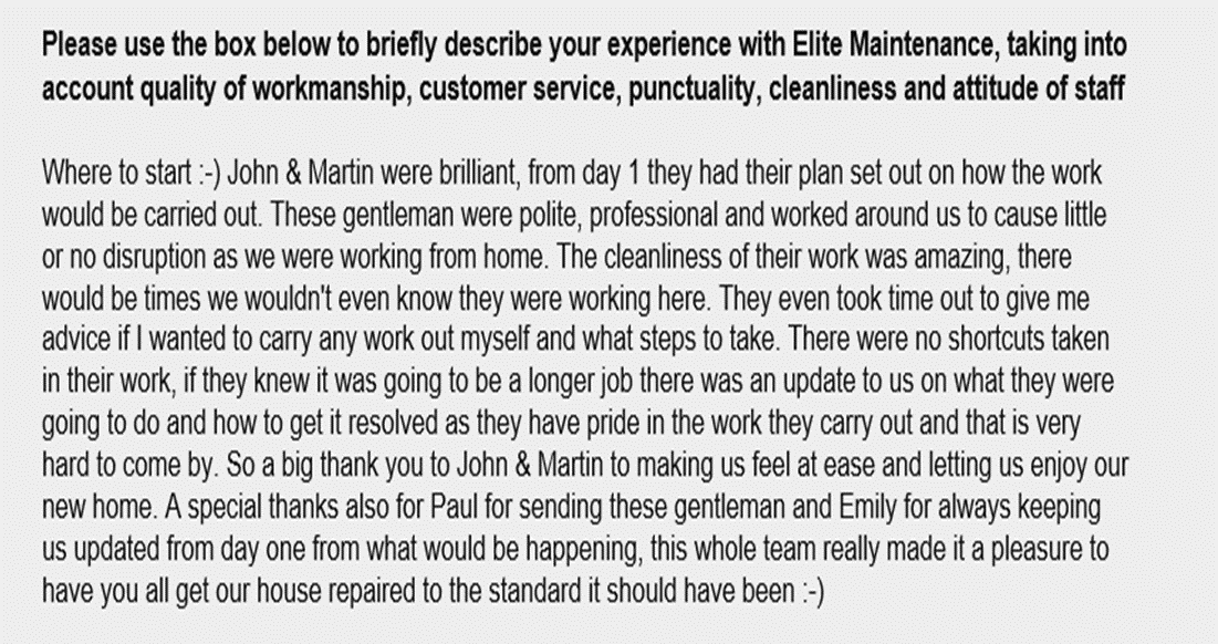 Elite_Repair's tweet photo. Some incredible feedback received today!
 
Well done to all involved, and a big thank you to Mr Bansal for taking the time to provide us with this great feedback. https://t.co/jYCwQy1ufH