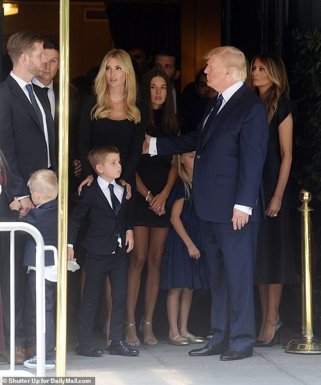 While we’re currently on the subject of strange happenings at Bedminster, I would like to know what happened here, during Ivana’s funeral. The women look stunned at something that Eric must have said. Even Don Jr is looking over. And Eric and Don are simply glaring at each other.