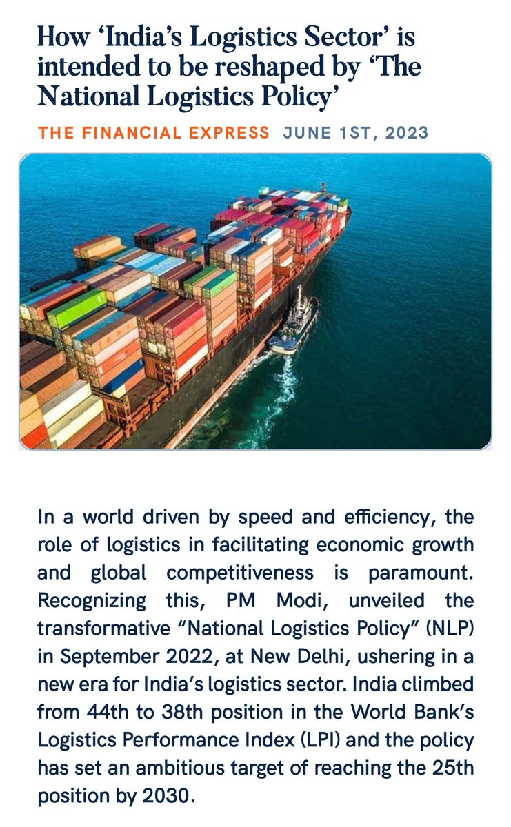 weiselaqua's tweet image. How ‘#India’s #LogisticsSector’ is intended to be reshaped by ‘The National Logistics Policy’ 
financialexpress.com/business/infra…