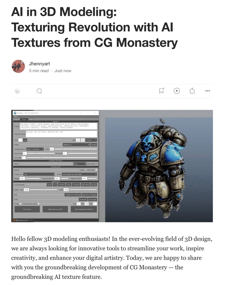 JHennyArt1's tweet photo. 🚀 Unveiling the future of #3DModeling with @CgMonastery AI Textures! Discover how #AI is revolutionizing texturing and transforming our creative workflows. Curious? Read more.🔥 Dive into the future, today! 🌐 

https://t.co/y2CBK5cdGJ #DigitalArt #AITextures https://t.co/4LkbxYqCiW