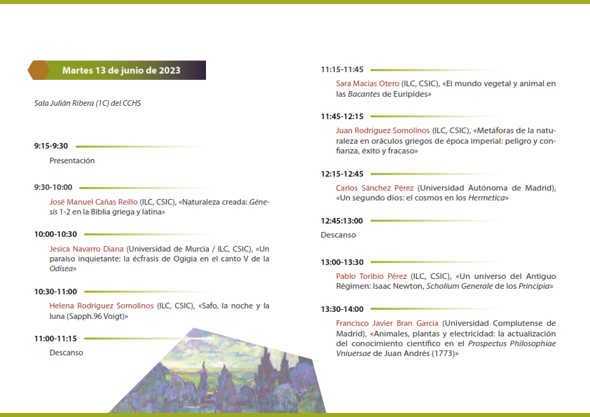 seecmurcia's tweet photo. El próximo 13 de junio de 9:15 a 14:00h se celebra el seminario "La naturaleza en la literatura grecolatina. Lecturas antiguas y modernas" organizado por el Grupo de Investigación «Filología Griega y Latina» (ILC-CSIC) en el Centro de Ciencias Humanas y Sociales (CSIC) en Madrid. https://t.co/Hol1TNl4am