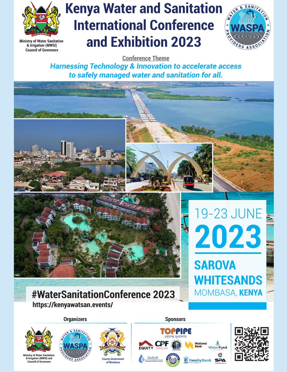 What: Kenya Water and Sanitation International Conference and Exhibition 2023.

When: Monday to Friday, 19th-23rd June 2023. 

Venue: Sarova Whitesands Mombasa

Theme: Harnessing Technology & Innovation to accelerate access to safely managed water and sanitation for all.…