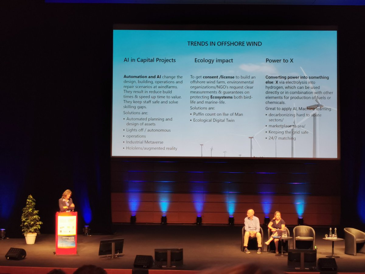 A_Mockute's tweet photo. Fascinating intro to a very engaging and interactive session: key trends in #OffshoreWind and corresponding #AI applications, as identified by Yvonne Brzesowsky Ruys, Global Director Digital Strategy Energy Industry & Sustainability at Microsoft. #WindTech23 https://t.co/xqzS7J9GCC