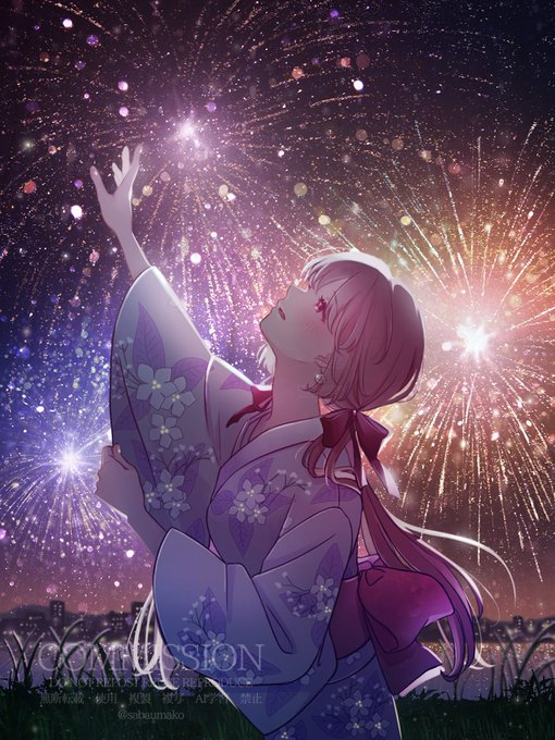 「aerial fireworks print kimono」 illustration images(Latest)