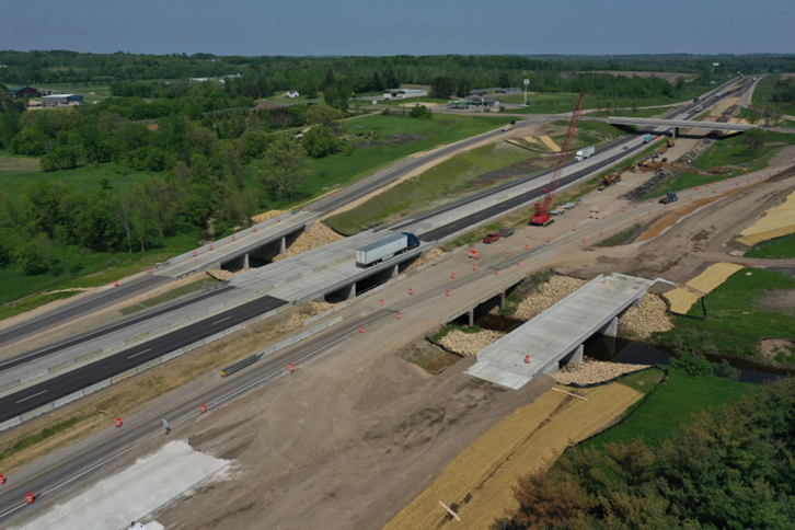WisDOTnorthwest's tweet photo. DYK? A project replacing bridges on I-94 over Carr Creek includes new structures on east- and westbound I-94 along with bridges on the eastbound off-ramp and westbound on-ramp. The two ramps and new WB bridges were built in 2022. This year, the new EB structure will be completed. https://t.co/tuFqidLOmw