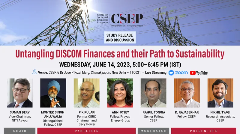 EVENT <a href="/CSEP_Org/">Centre for Social and Economic Progress</a>: June 14th 5PM

Electricity distribution companies are key to India's sustainable future...but aren't sustainable themselves.

Through bottom-up analysis, we've figured out why. It's NOT entirely their fault (like AT&amp;C losses)!😲

Register:
csep.org/event/study-re…