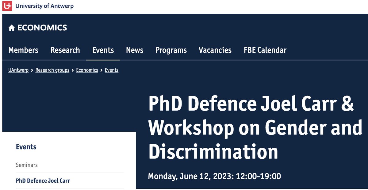 Sunčica Vujić (@suncicavujic) on Twitter photo 📣 Sign up for Joel Carr’s PhD defence <a href="/UAntwerpenFBE/">UAntwerpen FBE</a> on June 12, coupled with a workshop on Gender and Discrimination, with excellent speakers <a href="/RiaIvandic/">Ria Ivandić</a>, Carlo Schwarz and <a href="/oelskargo/">Mr O!</a>.
More info 👉 tinyurl.com/ycxwp469
<a href="/brujoconqueso/">Joel Carr</a> Jonathan James <a href="/JCliftonSprigg/">Joanna CliftonSprigg</a> 📣 Sign up for Joel Carr’s PhD defence <a href="/UAntwerpenFBE/">UAntwerpen FBE</a> on June 12, coupled with a workshop on Gender and Discrimination, with excellent speakers <a href="/RiaIvandic/">Ria Ivandić</a>, Carlo Schwarz and <a href="/oelskargo/">Mr O!</a>.
More info 👉 tinyurl.com/ycxwp469
<a href="/brujoconqueso/">Joel Carr</a> Jonathan James <a href="/JCliftonSprigg/">Joanna CliftonSprigg</a>