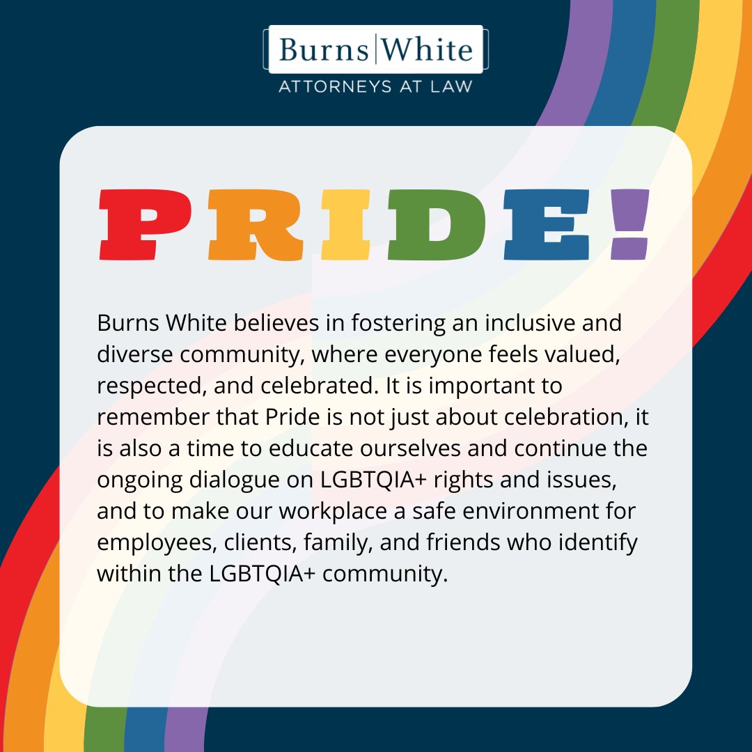 burnswhitellc's tweet photo. We are celebrating Pride Month! 🌈 https://t.co/pl6Dm8nyh5