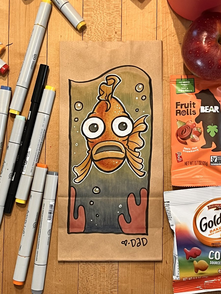 jacobsaariaho's tweet photo. Thursday’s Lunch Bag Art (No.213) “Surprised Fish” #lunchbagart #kids #dad #parenting #drawing #doodle #instaart #drawdaily #cartoon #illustration https://t.co/sfTBuTpLgW