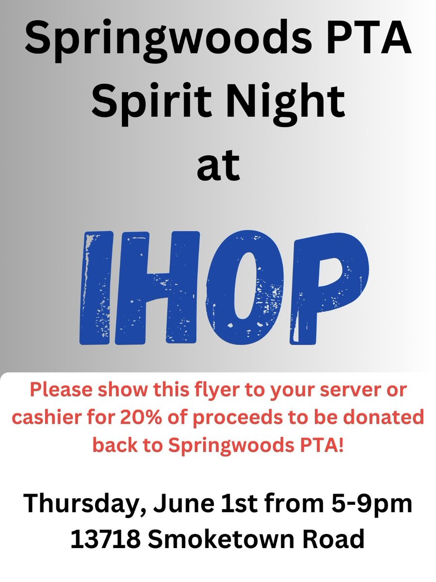 Pancakes and syrup, what more could you need?! Join us at <a href="/IHOP/">IHOP</a> for tonight's Spirit Night!