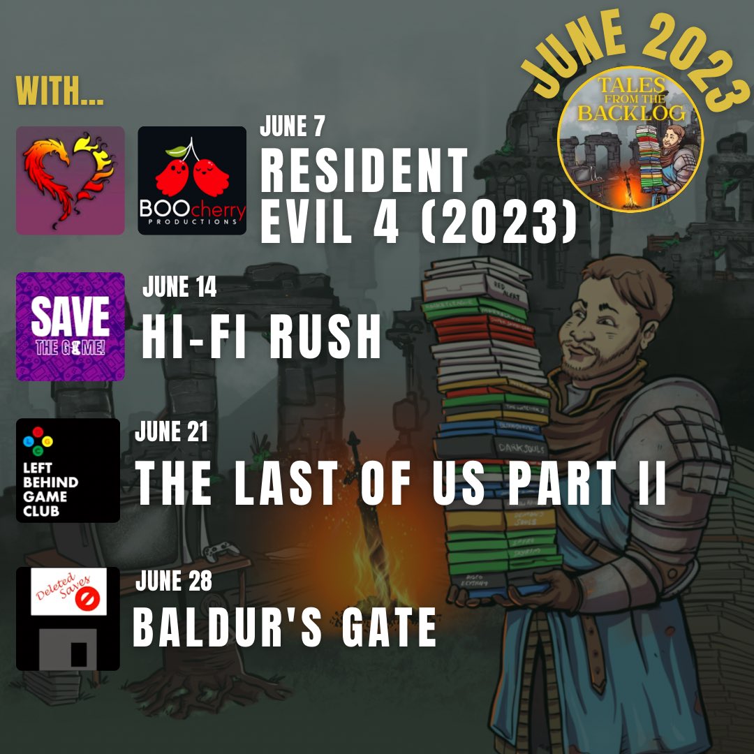 Coming your way in June- video games! 

-Resident Evil 4 Remake w/ @jalachan and Adam Bucceri
-Hi-Fi Rush w/ Kevin from @SaveGameMedia 
-The Last of Us Part 2 w/ @LudonarrativeFM 
-Baldur’s Gate w/ @DeletedSaves 

Subscribe on your favorite podcast app so you won’t miss out!