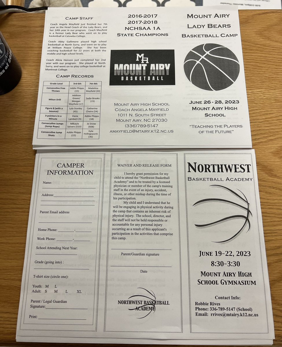 Just an FYI that signups are still in progress for <a href="/GraniteBears/">MA Athletics</a> Boys NW 🏀 Academy &amp; Lady Bears 🏀 Camp; forms available in the Main office or online GO 🐻 <a href="/MACSchools/">Mount Airy City Schools</a> <a href="/rrives24/">Robbie Rives</a> <a href="/ahmayfield/">Angela Mayfield</a> <a href="/AbbyGallimore1/">Abby Gallimore</a>