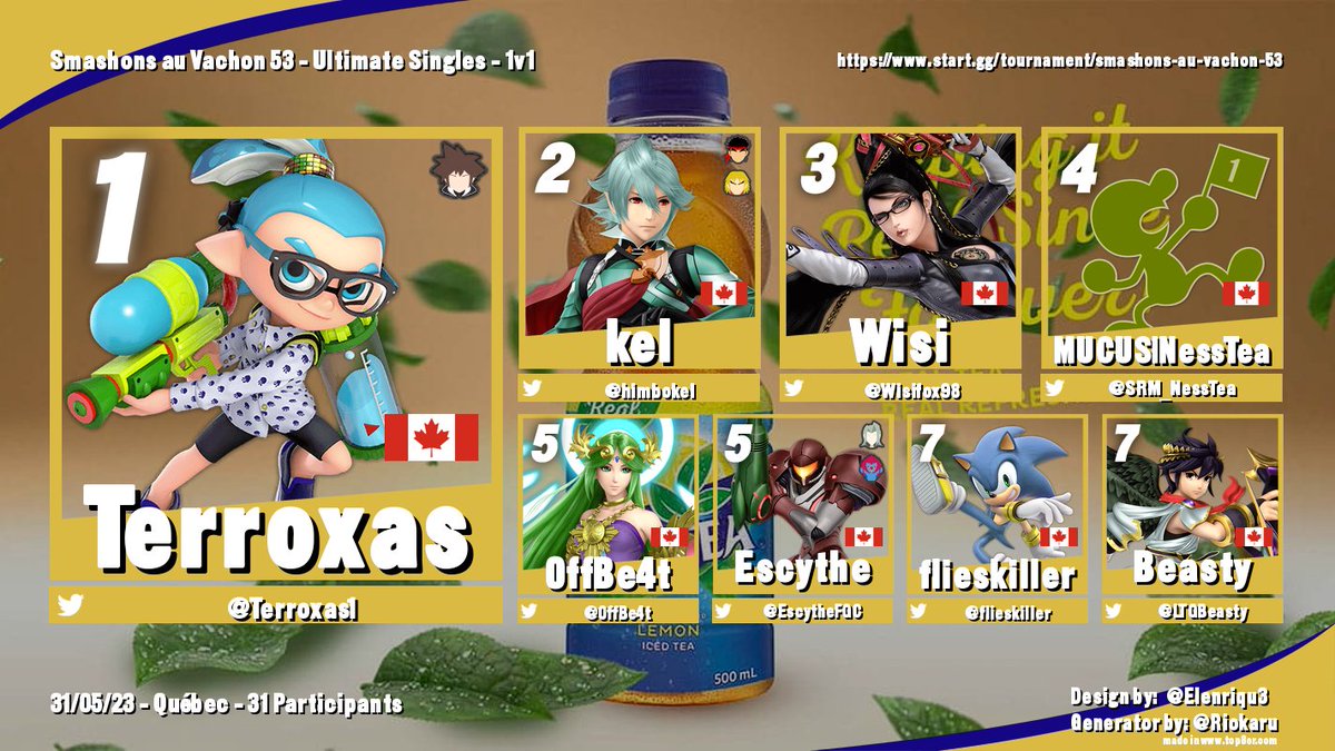 Résultats de Smashons au Vachon 53: 
Félicitations aux joueurs du top 8 de cette semaine! 
start.gg/tournament/sma…
Redemption Bracket
1st AriX
2nd Euthanasio
3rd Mr. Camion