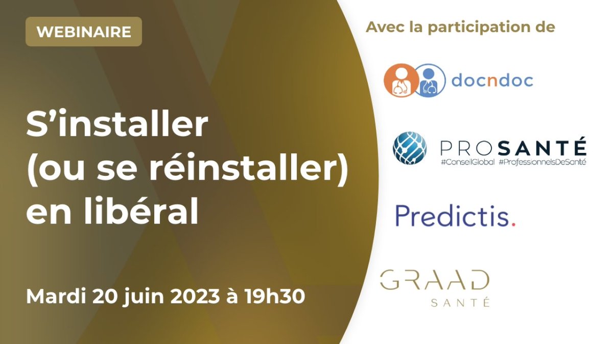 [#WEBINAIRE] - Vous avez un projet d'installation en #libéral  ? Et les questions se bousculent dans votre tête ? 
Retrouvez tous les conseils des experts de #ProSanté, #GRAADSanté, #Predictis et #Docndoc !
bit.ly/3IRWqnN