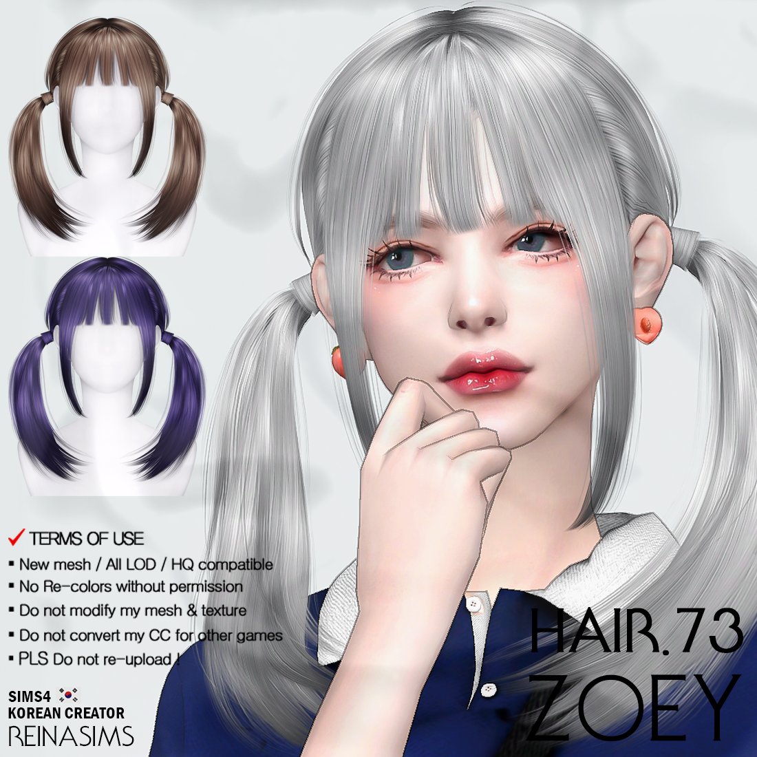 [심즈4 헤어] Reina_TS4_Zoey hair
EARLY ACCESS (PUBLIC RELEASE : KST/JUL.01.2023)
patreon.com/posts/83892237