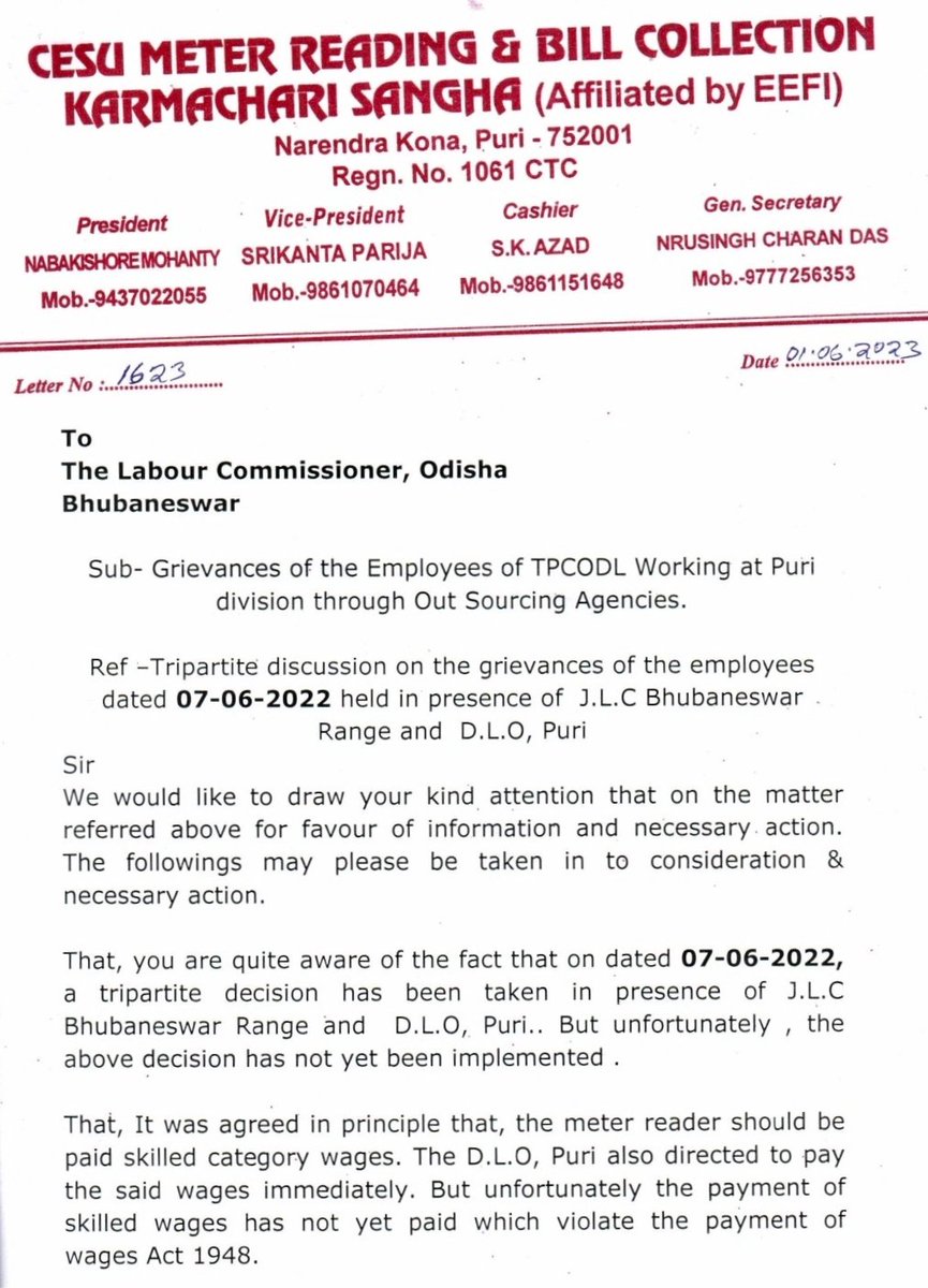 NrusinghChara16's tweet photo. @CMO_Odisha @MoSarkar5T @LabourOdisha @EnergyOdisha @TPCentralOdisha @EEFI_OdishaUnit , ଓଡ଼ିଶା ଶ୍ରମ ଆଇନ କୁ ମାନୁ ନାହାଁନ୍ତି TPCODL ଅଧିକାରୀ https://t.co/RzfGOxJW4t