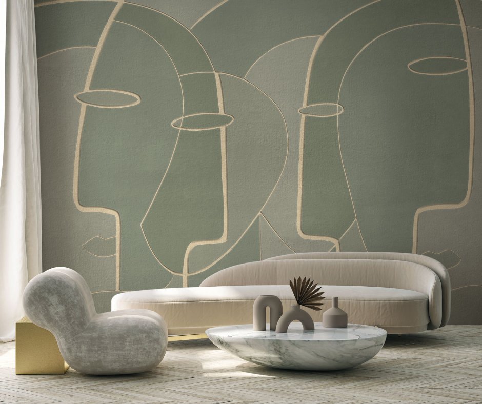 infoaffreschi's tweet photo. Surprise your senses with this #wallpaper design that combines the elegance of light green tones and the intriguing power of these unique faces. Each stroke reveals the soul and depth of our subjects, transforming your wall into a true work of art.

Collection: innerLine https://t.co/fCTBbvFvYu