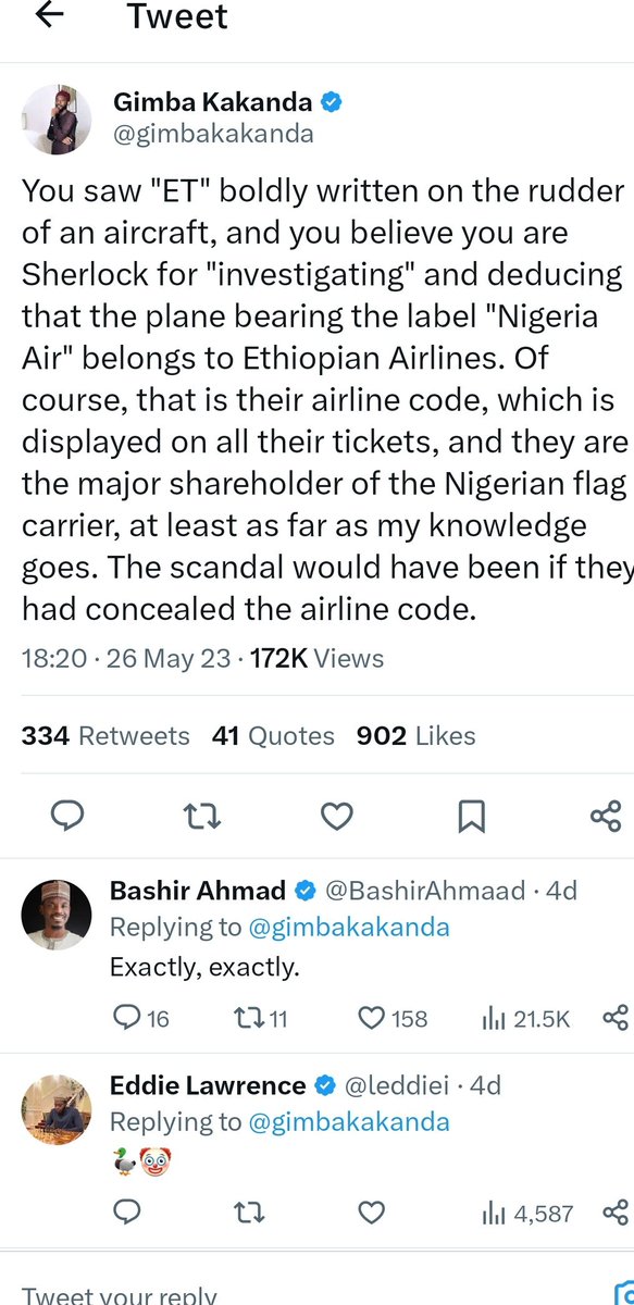 DavidHundeyin's tweet photo. You see this particular pseudo-intellectual Gimba Kakanda? You see how he has done a complete 180⁰ in the space of 6 days? From defending "Nigeria Air" to talking about it as a failed project?

This is how forked-tongued propagandists operate. ZERO intellectual consistency. https://t.co/baPpuENyUj