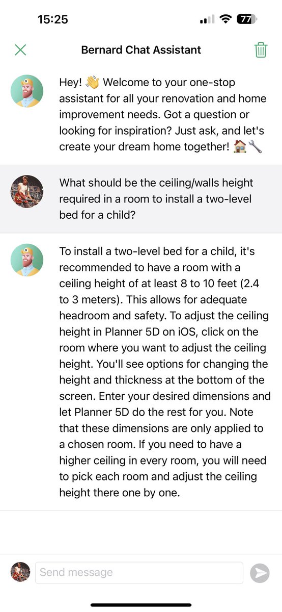 sheremetyev's tweet photo. We at #Planner5D keep updating & continue to enhance 'Bernard', a #ChatGPT based home design assistant. He guides users through renovation ideas, design tips, and explains how to make them a reality with our app. Your dream home is now just a chat away! #AI #HomeDesign" https://t.co/ikc82RrsdF