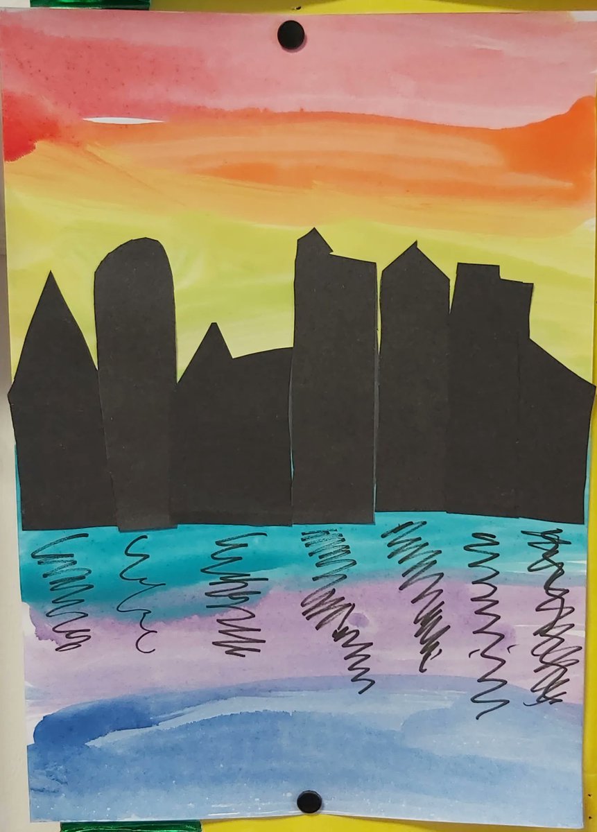 BritSchoolGC's tweet photo. Tafira's Year 1 class has been learning about Warm and Cool colours in art. Over the last few weeks we have worked very carefully step by step to make these amazing cityscapes. https://t.co/4HCUEE2MEx