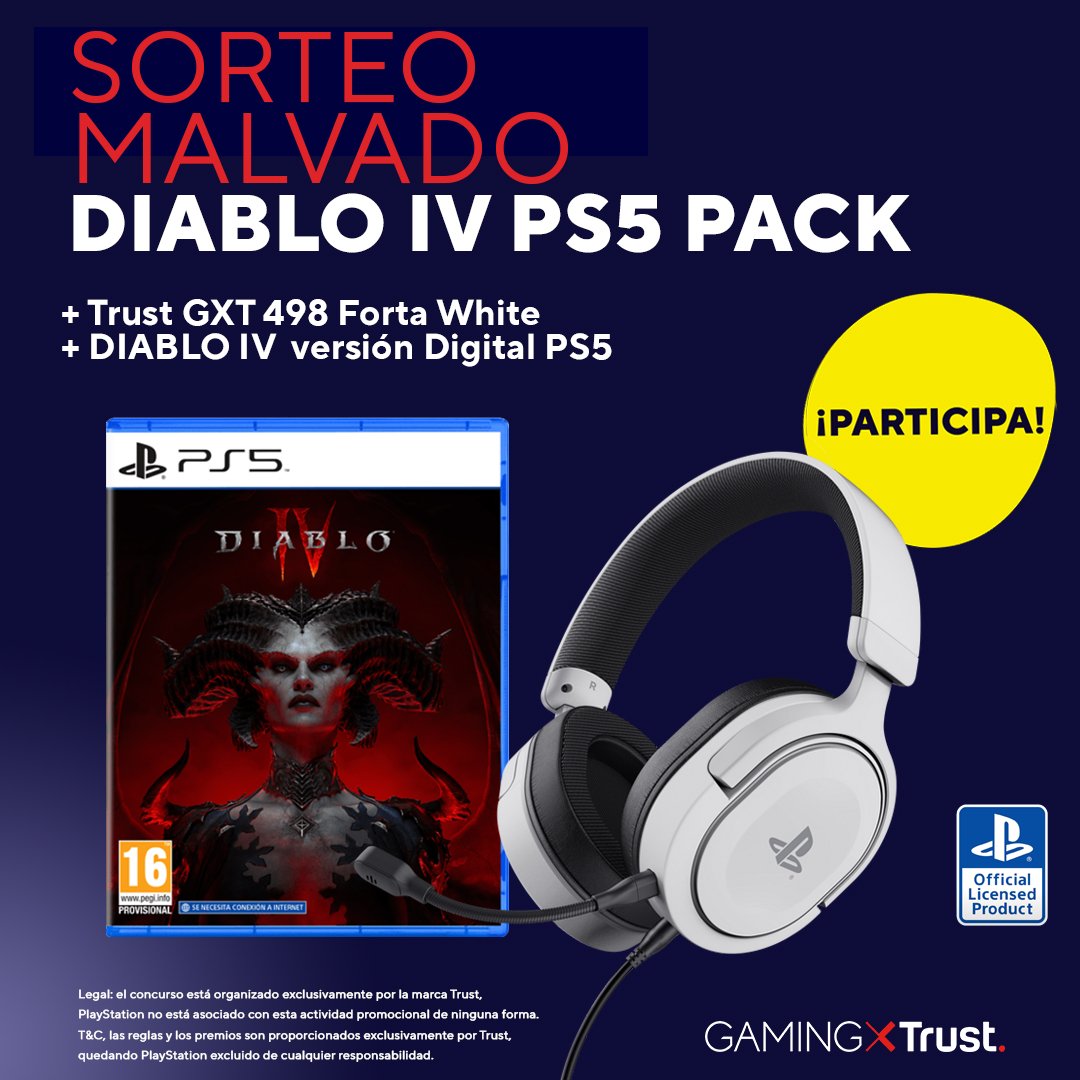 😈 Sorteo #DiabloIV 😈
Gana este fantástico pack gamer y vive las aventuras más diabólicas con el sonido de los auriculares GXT 498 FORTA para PS5. 

👾 Sigue a <a href="/Trust_Spain/">GXTrust España</a> 
👾 RT tweet
👾 Menciona a dos amigos, sin límite de participación.
